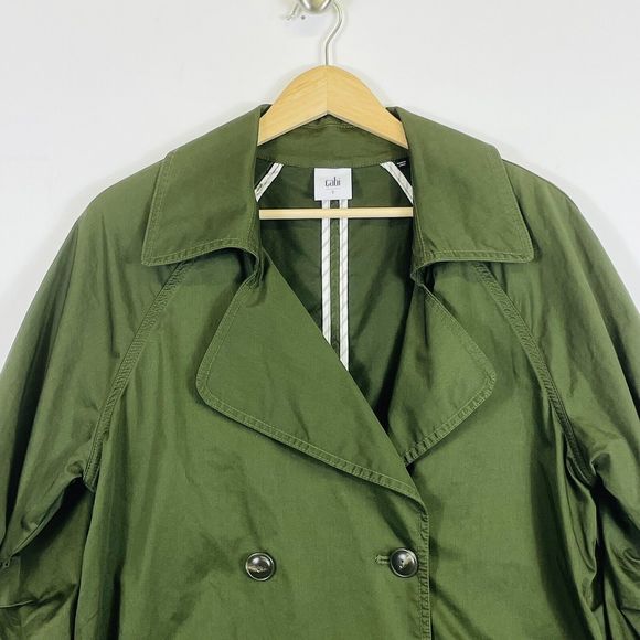 Cabi Olive Green 3/4 Ruched Sleeves Short Length Trench Jacket Coat Womens Small - Picture 2 of 6